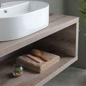 <b>Suspended</b> 100CM Bathroom Cabinet in Fossil Oak with Oval KOS Washbasin - Product Image 3