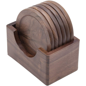 Posavasos de madera para ollas calientes, hogar, cocina, mesa de comedor, juego de oficina de 4 posavasos de té con soporte, posavasos de madera de nogal personalizados - Product Image 3