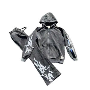 Fabricantes de Chándales Deportivos con Cierre y Lavado Ácido para Hombre, Chándales Holgados Extra Grandes para Hombre, Ropa Deportiva Lisa con Cierre y Hombros Caídos para Hombre - Product Image 1