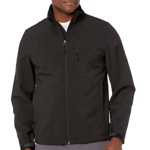 Biểu Tượng Tùy Chỉnh Mùa Thu Người Đàn Ông Của Màu Đen Áo Gió <span class=keywords><strong>Softshell</strong></span> Áo Khoác Với Khăn Thêu Kỹ Thuật - Product Image 1