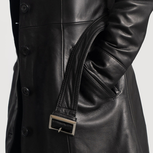 Gabardina impermeable de piel sintética de alta calidad para mujer, ajustada con diseño de solapa, prendas de vestir exteriores largas de temporada de punto - Product Image 5