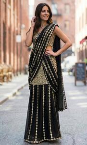 Sari en faux georgette de qualité supérieure pour femmes, pour mariage et soirée, sari cousu pour la vente à l'exportation - Product Image 6