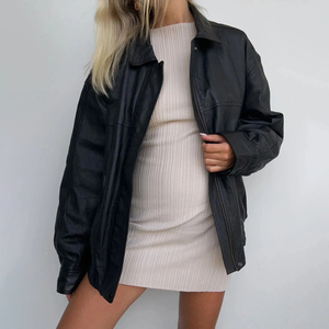 90's Women Vintage Oversized 100% Genuine Sheepskin Unique Style Vintage Oversized Black Retro Womens <b>Jackets</b> - Product Image 3