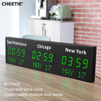 Reloj de Pared Digital con Zonas Horarias Mundiales de 3 Ciudades, con Fecha, Pantalla LED, Letras de Vinilo Personalizadas, Horario de Verano