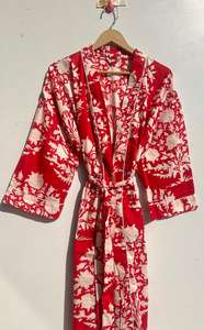 Indian Handmade 100% Cotton Kimono Dress Floral Print Casual Beach Vacation Wear for Summer Spring Perfect Bikini Winter Autumn - Product Image 3