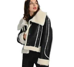 เสื้อโค้ทกันหนาวขนแกะสองหน้าสำหรับผู้หญิงแจ็คเก็ตหนังแกะแขนเต็ม - Product Image 2