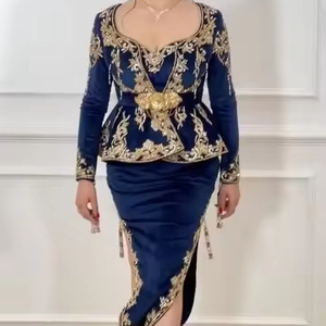 Zari Designer 2024 chaqueta de seda azul marino y vestido Karakou bordado con cuentas de cristal perlas de trabajo Dabka para bodas - Product Image 1