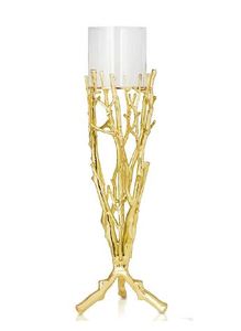 Article décoratif porte-bougie Style Unique couleur dorée en Aluminium avec verre décoration de mariage personnalisation disponible - Product Image 2