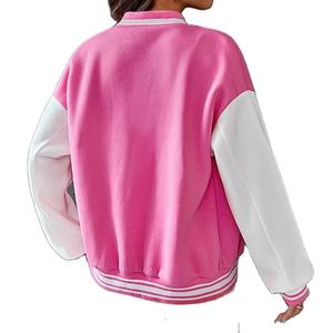 2025 nouveau gros haute qualité université veste femmes automne hiver haut mode veste en cuir imprimé cuir manches toile - Product Image 6