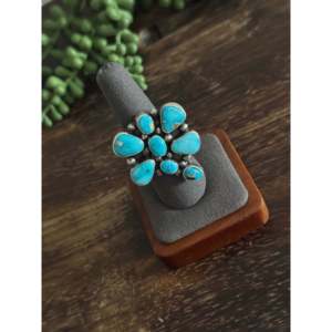 Travis Jim Blue Ridge Turquoise & Sterling Silver <b>Adjustable</b> Dragonfly Cluster <b>Ring</b> Gift with Inlay Settings - Product Image 4
