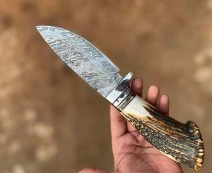 Couteau de chasse en acier Damas à vente chaude, manche en bois de cerf pour la survie en plein air, le camping, la pêche, la chasse, lame en acier Damas - Product Image 5