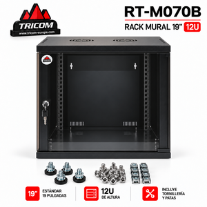 Gabinete de Red Metálico TRICOM de 12U y 19 Pulgadas para Montaje en Pared con Puerta de Vidrio, 45 cm de Profundidad, 58x56x45 cm - Product Image 1