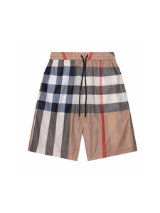 Shorts de bain décontractés pour hommes, imperméables, à carreaux imprimés, en toile de polyester et coton, séchage rapide, taille mi-haute avec cordon de serrage, pour l'été - Product Image 1