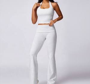 Vêtements de sport pour femmes, ensemble de leggings et soutien-gorge de sport à taille haute uni, respirant, pour la salle de sport, le fitness et le yoga - Product Image 5