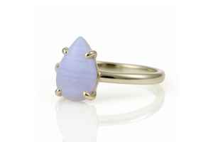 Impresionantes anillos solitarios nupciales de Plata de Ley 925 sólida delicados ágata de encaje azul Natural corte de pera piedras preciosas bodas fiestas - Product Image 4