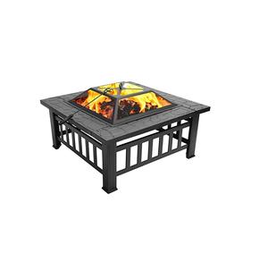 Round iron <b>fire</b> pit with mesh cover and <b>poker</b> tool <b>set</b> for convenient safe outdoor burning and warmth - Product Image 4