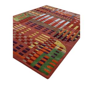 Alfombra Rectangular Hecha a Mano de Lana y Viscosa con Diseño Abstracto Rojo y Naranja Tra-14899 para Hogar y Pasillo - Product Image 2