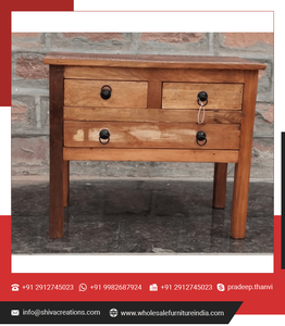 โต๊ะข้างลิ้นชัก3ชั้นแบบพับเก็บได้เฟอร์นิเจอร์รับประทานอาหารไม้เนื้อแข็งสไตล์โบราณ - Product Image 6