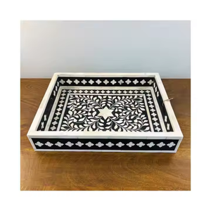 Bandeja de servicio al por mayor con mango de resina y MDF, bandeja floral de nácar para cocina, hotel, restaurante, hogar, almacenamiento y servicio - Product Image 1