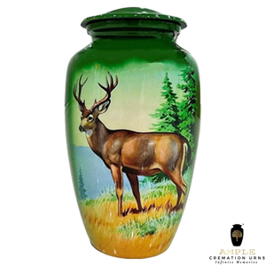 Honneur éternel Urne en aluminium fabriquée à la main Conception gravée de cerf Urnes de crémation Revêtement Meena Conception étanche Souvenir et grande taille - Product Image 3