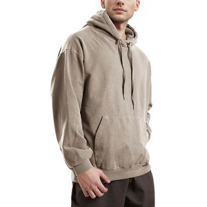 Men's Comfortable 100% Cotton Hoodie in <b>Brown</b> Breathable Pullover with Embroidered Technics Casual Style Lightweight for Winter - Product Image 4