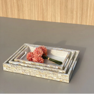 Bandeja de servicio rectangular de nácar para té, café, queso, fruta, fiesta y cena, bandeja elegante para fregona - Product Image 1