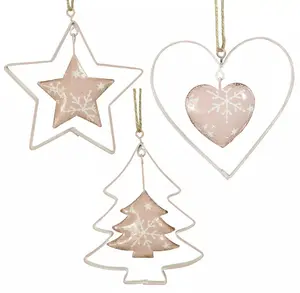 Golden Antique Finished Christmas Tree Hanging Metal Stars/Heart Wholesaler New Arrival Design Christmas Tree Ornaments