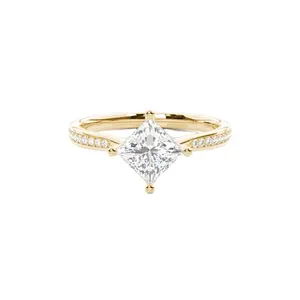 Vendita calda oro giallo 1 carato principessa taglio brillante 10k 14K 18K anello in oro puro CVD anello di fidanzamento con diamante per matrimonio utilizzabile