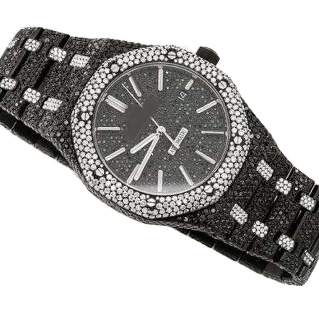 Hochwertige Bling Uhr Uhr Diamond Men Diamond Crystal Moissan ite Uhr Armbanduhr Custom Label