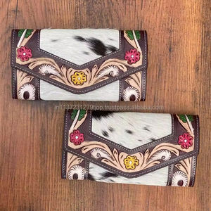 กระเป๋าสตางค์หนังวัวสไตล์ตะวันตกสำหรับผู้หญิงกระเป๋าสตางค์หนังแท้แบบถือด้วยมือดีไซน์ใหม่ - Product Image 4