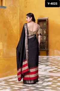 Vêtements ethniques indiens en poly coton avec imprimé avec le tissage Zari Weaving Work Wedding and Festival Wear Saree Collections pour femmes Wear - Product Image 6