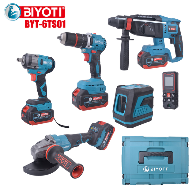 BYT-6TS01 21v Cordless Power Tools Combo Set Rotary Electric Hammer Screwdriver Drill Brushless Drills Impact High Torque Wrench