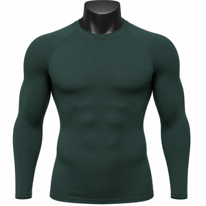 Men’s Dark Green Compression Shirt <b>Long</b> <b>Sleeve</b> Gym Fitness Tight <b>Base</b> <b>Layer</b> Activewear OEM Wholesale - Product Image 1