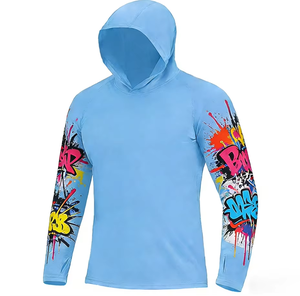 Sudadera con Capucha de Pesca de Manga Larga con Estampado de Grafiti Turquesa Neón, Protección Solar UV UPF50+, Secado Rápido y Absorción de Humedad - Product Image 1