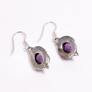 Boucles d'oreilles pendantes classiques en argent sterling 925 avec pierre précieuse améthyste bijoux en argent fin - Product Image 2