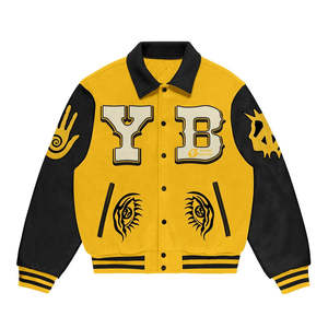 Chaqueta universitaria recortada de béisbol Retro Vintage unisex con cuello alto bordado de logotipo personalizado posición frontal-para invierno - Product Image 1