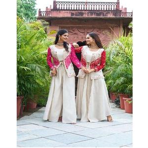 ชุดโคติปาลาซโซดีไซน์หรูสำหรับผู้หญิง ผลิตจากผ้าคอสมอสซิมาร์แท้ พร้อมงานปักลายเชือกหนักแบบละเอียดและงานตกแต่งลาต์กัน - Product Image 3