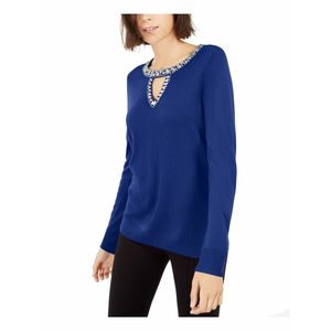 INC International Concepts Maglione da donna Navy X-Small con decorazioni a forma di chiave per la stagione autunnale - Product Image 1