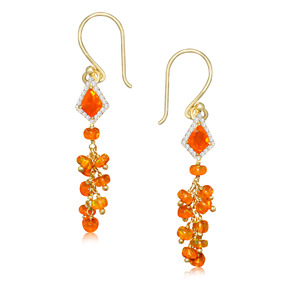 Boucles d'oreilles pour femmes en argent sterling 925 avec breloque opale orange naturelle en or jaune rempli de pierres de naissance, cadeau de bijoux - Product Image 1