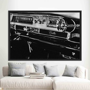 Toile de tableau de bord vintage Cadillac : impression artistique rétro pour l'intérieur de voiture, toile encadrée noire - Product Image 1