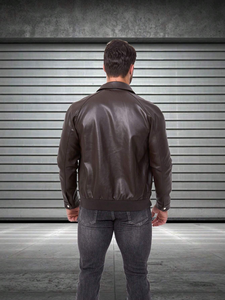 Venta caliente chaqueta de negocios color sólido chaqueta popular motocicleta hombres chaquetas de cuero marrón - Product Image 2