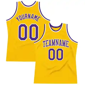 농구 셔츠 싱글 렛 팀 이름 및 선수 이름 패치 자수 맞춤형 저지 노란색 맞춤형 저지 농구 남자