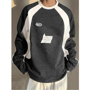 Sudadera de Alta Calidad con Estampado de Letras, Estilo Patchwork, Hombros Caídos, Corte Ajustado, Informal, Holgada, Sudadera con Capucha para Hombre - Product Image 3