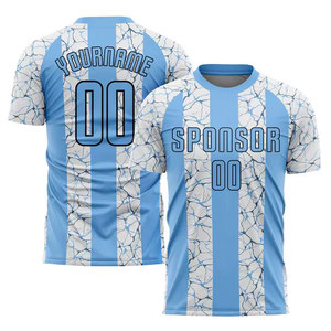 Camiseta de Fútbol Personalizada para Hombre, Azul y Blanca a Rayas, Sublimada, Absorbente de Humedad, Manga Corta, Uniforme para Adultos, Ropa Deportiva para Todas las Temporadas - Product Image 3