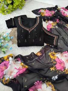 Nouvelle tenue traditionnelle ethnique en soie pour femmes d'Inde, robe longue de style pakistanais avec fil noir, dupatta en filet doux, occasions de fête - Product Image 2