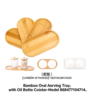 Bamboo Oval Serving <b>Tray</b> with Oil Bottle Coaster-Model 8684777104714 - Product Image 2