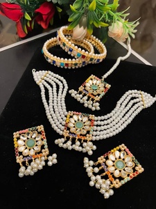 ชุดเครื่องประดับเจ้าสาวอินเดียแบบแฮนด์เมดสำหรับเด็กชุดเครื่องประดับสำหรับเจ้าสาวชุบทองคำขาวชุดหมั้นงานแต่งงานต่างหูสร้อยคอ - Product Image 2