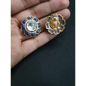 Trendy <b>Kundan</b> Stud Earrings 2025 Latest Indian Designer <b>Jewelry</b> Wholesale Fashion For Women Meenakari Trendy Moissanite Earring - Product Image 2