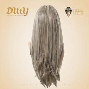 Peluca Larga y Lisa Marrón Ethel-DWY con Frente de Encaje Transparente 13x6, con Reflejos, Sin Pegamento, Cabello Sintético - Product Image 4