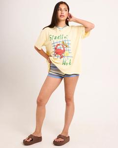 Cotton/Polyester Summer Eco-Friendly Short <b>Sleeves</b> Ribbed Crew Neckline Graphic Print Front Oversized Fit Women's <b>T</b>-<b>Shirt</b> - Product Image 3